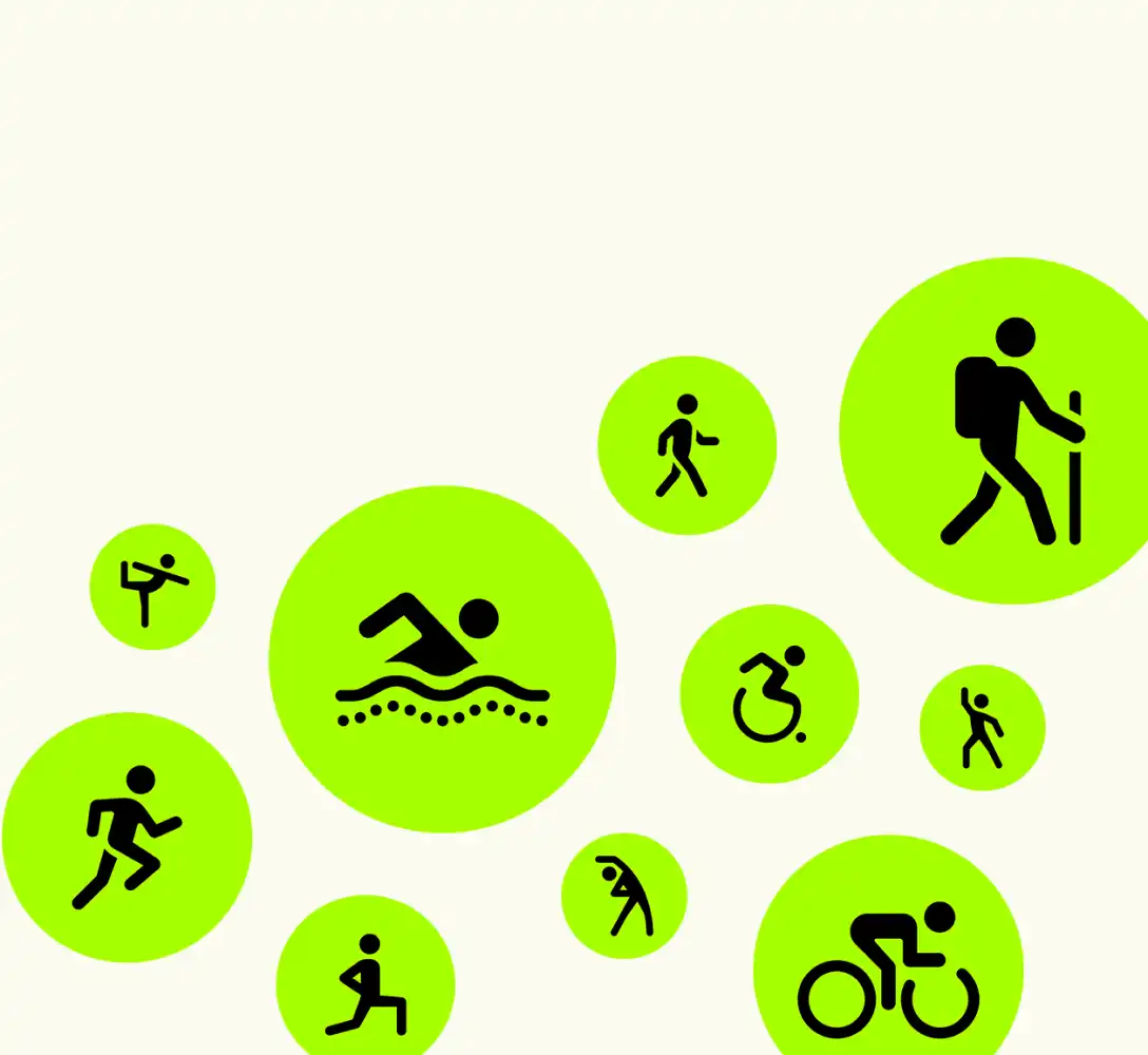 Illusztráció az elérhető edzések ikonjairól.