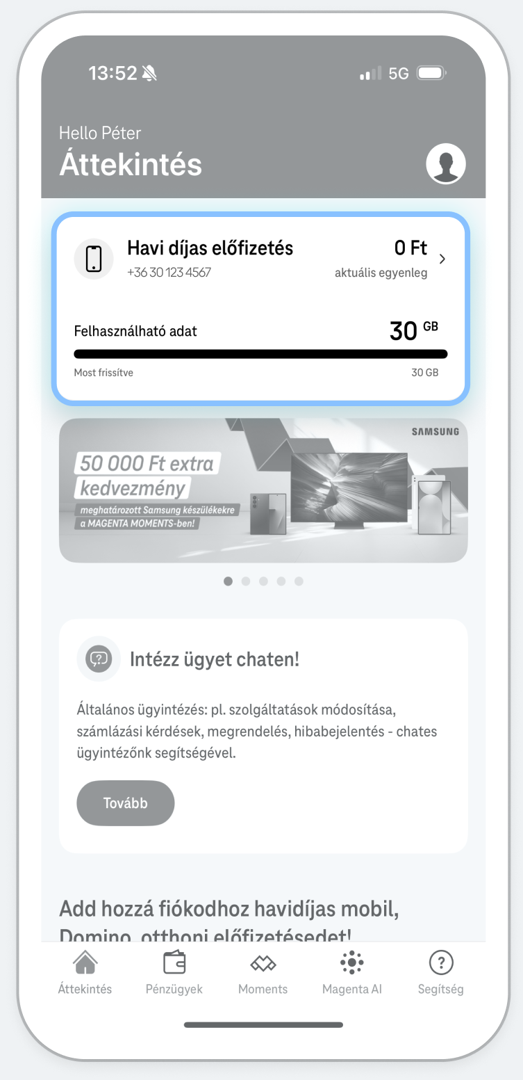 Nyisd meg a
      Telekom applikációt!