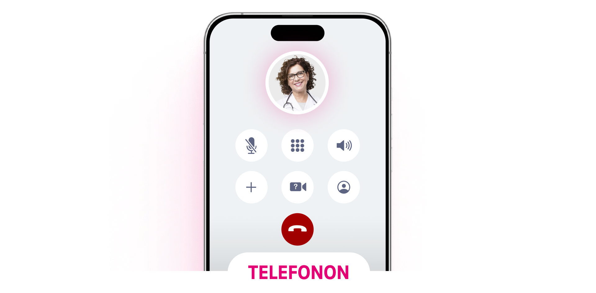 Telefonos konzultációs felület, ahol egy orvos látható a képernyőn hívás közben.